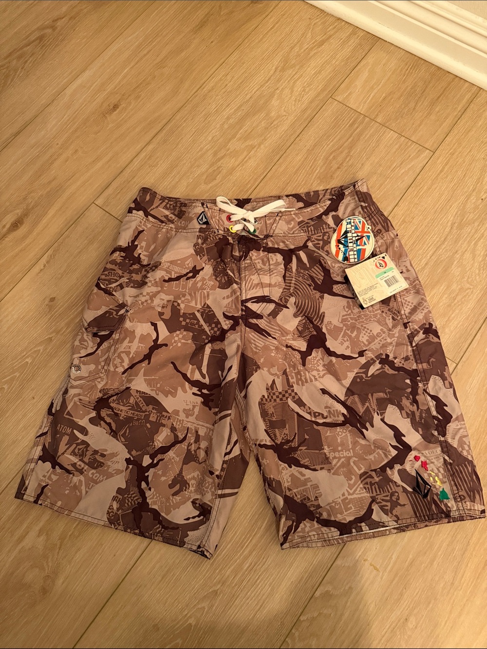 Volcom Mens Tan and Brown Camo Board Shorts